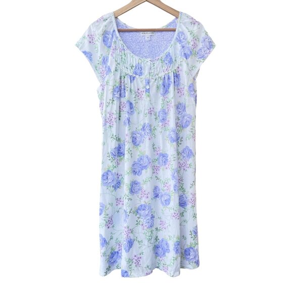 Miss Elaine Short Nightgown Women's Size Medium Floral Lightweight Cap Sleeves - Picture 1 of 9